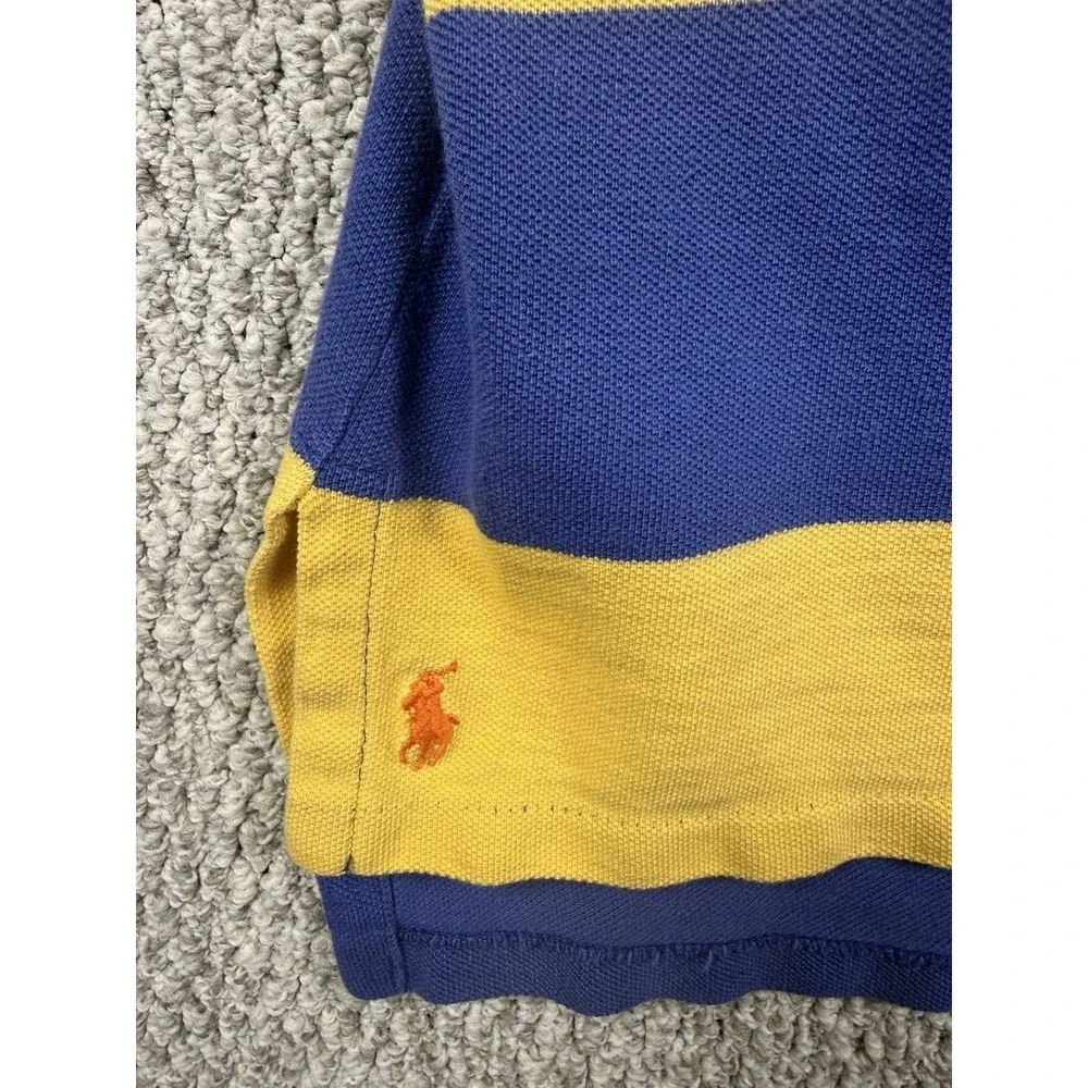 Vintage Polo Ralph Lauren Big Shirt Rugby Stripe Polo M Blue Yellow Pocket